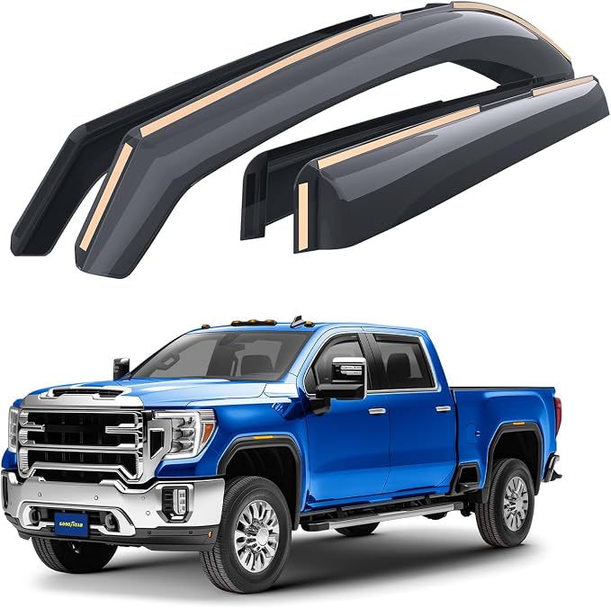 Goodyear Shatterproof in-Channel Window Deflectors for GMC Sierra 2500HD, 3500HD 2020-2026 Crew Cab, Rain Guards, Window Visors for Cars, Vent Deflector, Car Accessories, 4 pcs - GY009001