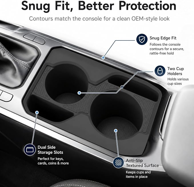 Center Console Cup Holder Insert for Kia K4 2025 2026, Soft Silicone Cup Holder Organizer Tray, Dual Drink Slots, Anti-Slip Interior Storage Bin Accessories, Black