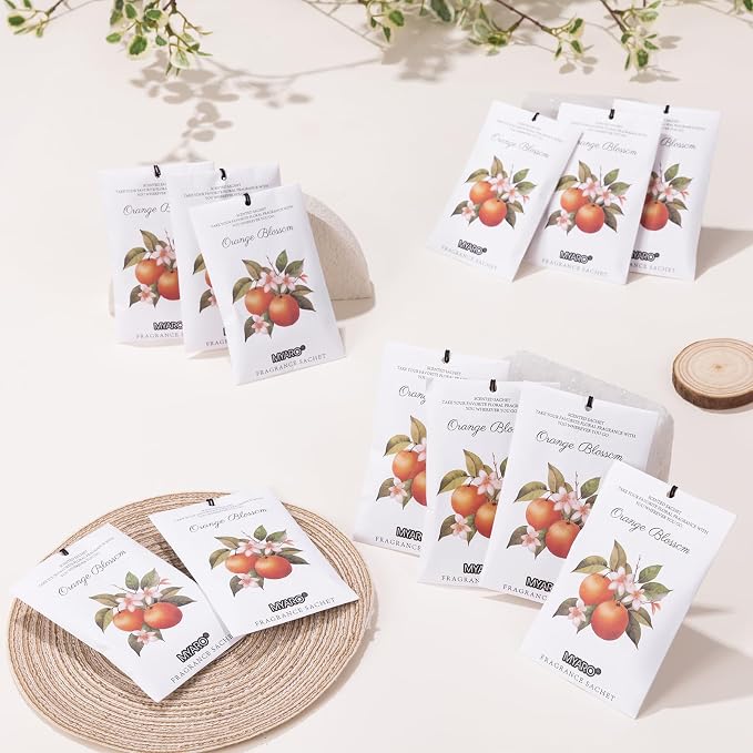 12 Packs Orange Scented Sachets - Fragrance for Closet, Drawer, Bathroom, Car - Air Freshener Deodorizer Packets