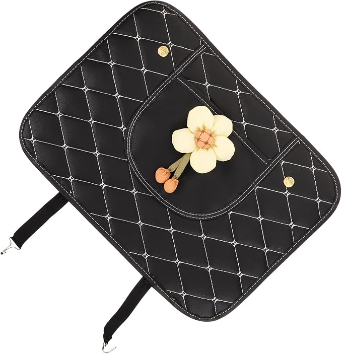 Kick Pad and Back Seat Protector for Black Synthetic Leather Anti-kick Mat with Waterproof Backing for Safety and Vehicle Interior Protection