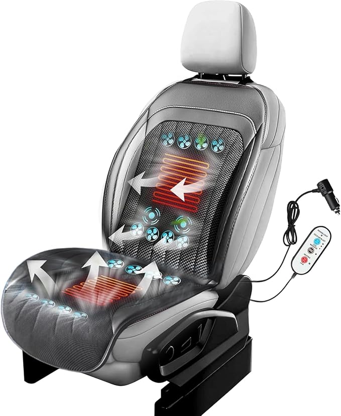 2026 Upgraded Summer Cooling Seat Cover Front Seat, 12V Ventilated Cooling Car Seat Cushion with Massage, Winter and Cooling Seat Cover for Car SUV Truck Universal Fit (Summer,Winter,Massage-2)