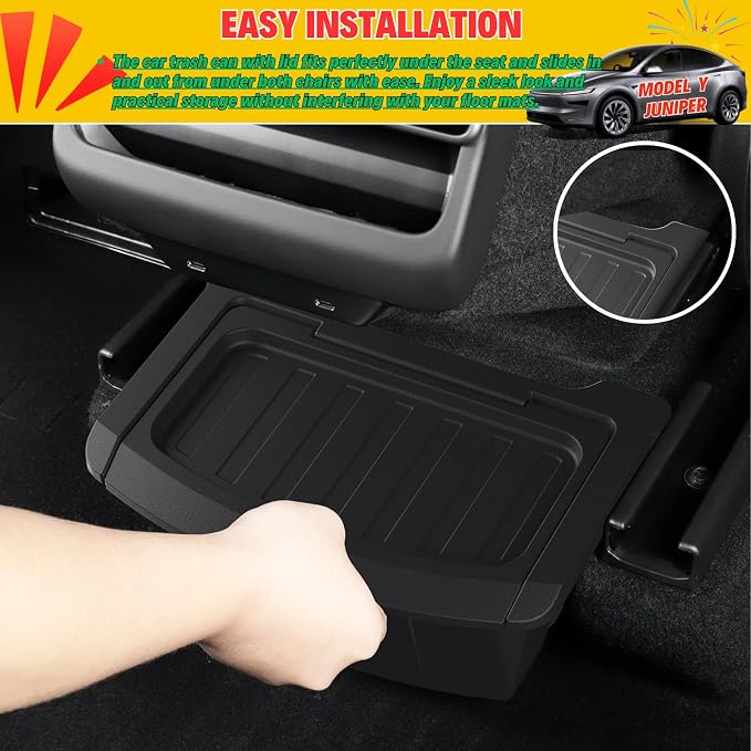 Rear Center Console Organizer for 2026 Model Y Juniper Accessories | Storage Box with Lids Fits Perfectly Under the Air Outlet in the Middle of the Rear Row, Back Seat Trash Can, Durable TPE