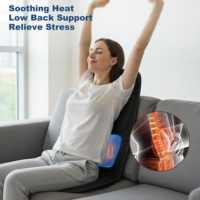 Back Massager with Heat, Massage Seat Cushion with 3D Back Traction, 8 Vibrating Motors Massager Chair Pad for Full Body Pain Relief, Ideal Gift for Father's Day/Parents/Friends Using in Office/Home