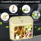 Car Trash Can, Portable Vehicle Trash Bin with Lid, Car Dustbin Garbage Organizer Holder with One Roll Trash Bag, Leakproof Hanging Mini Cars Storage Bag Container for Auto, SUV, Office (Beige)