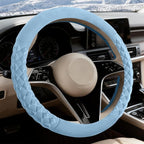Sapphire Blue Diamond Patterned Plush Steering Wheel Cover, for Universal Auto Steering Wheel 14.5-15 in, Short Fluffy, Anti-Slip, Soft Plush, Comforting and Luxurious, Odorless, Soft Texture