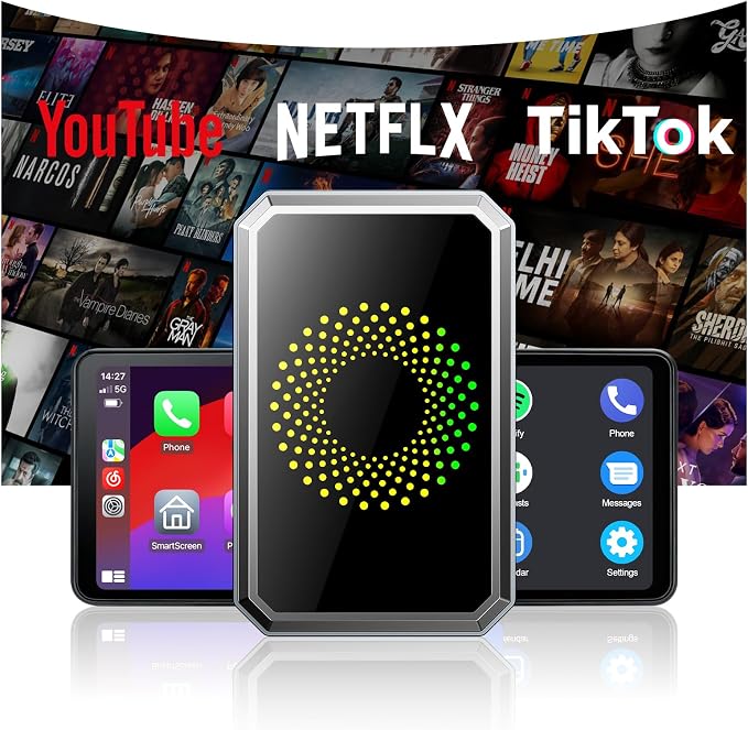 3-in-1 Wireless Carplay Adapter Magic AI Box with YouTube TikTok APPs Upgrade Wired Car Play to Wireless Support USB Drive for iPhone 10+ and Android 13+