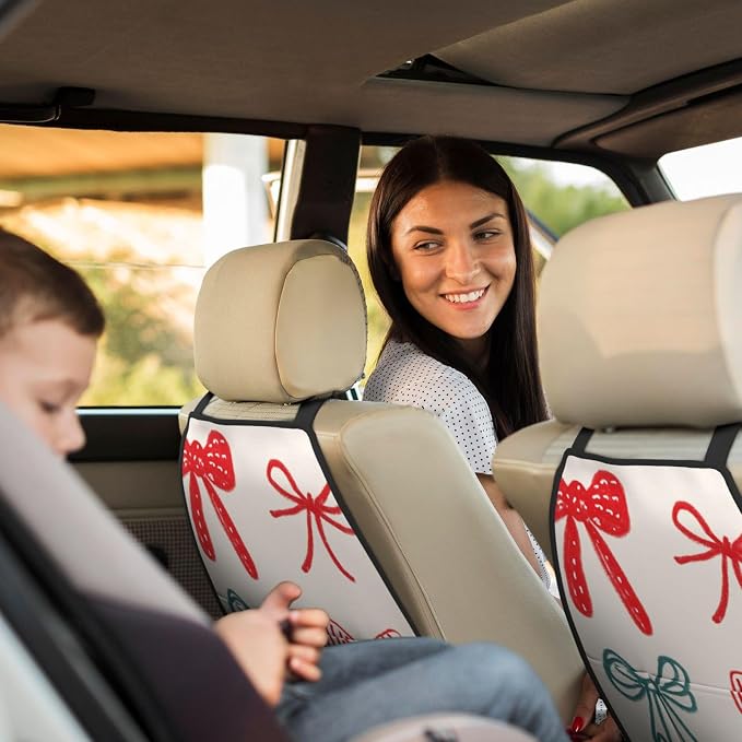 Playful Handdrawn Ribbon Minimalist Car Seat Back Kick Protectors,2 Pack Kick Mats with Storage Pockets for Vehicles to Protect from Dirt Mud Scratches