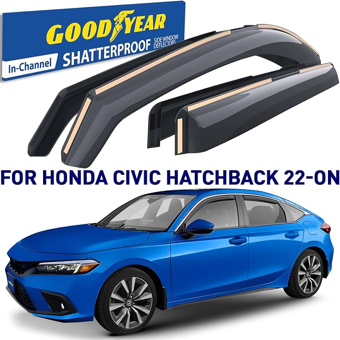 Goodyear Shatterproof Window Deflectors for Honda Civic 2022-2026 Hatchback, Rain Guards, Window Visors for Cars, Vent Deflector, Car Accessories, 4 pcs - GY007899