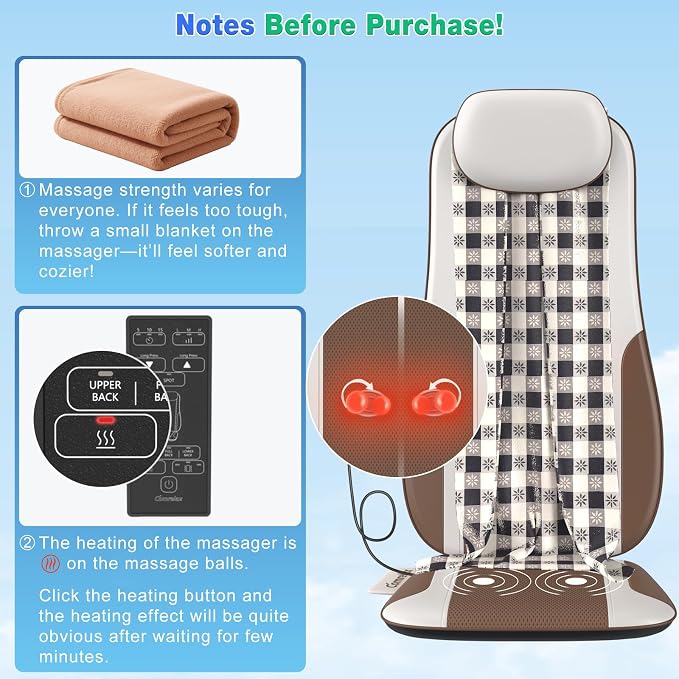Shiatsu Back Massager with Heat, Massager Chair Pad for Pain Relief Deep Tissue with Smart Timer, Kneading Seat Cushion Vibration for Office, Home, and Travel Use