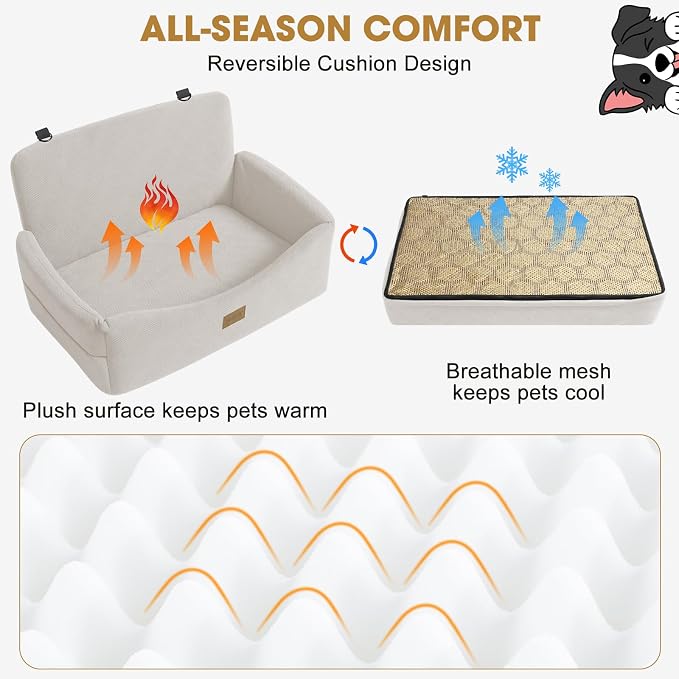Dog Car Seat for Large Medium Sized Dogs Under 55 lbs, Dog Booster Seat for 2 Small Dogs with Detachable Washable Cover, Memory Foam Pet Car Seat with 2 Safety Belts and Storage Pockets