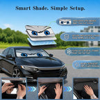 Car Windshield Sun Shade, Universal Fit Midsized Sedan SUV, Cool Gray | 63 x 31.5" Windshield Cover, Foldable Front Window Sunshade, UV Heat Protection, Cute Eyes Series