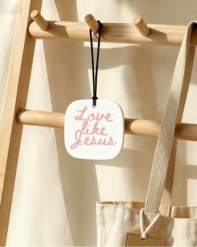 Pink Christian Car Air Freshener 8 Pcs, Pink Bow Floral Religious Hanging Air Freshener Rounded Square for Girls Dorm Bedroom Apartment, Girly Christian Car Accessories Mirror Decor for Women