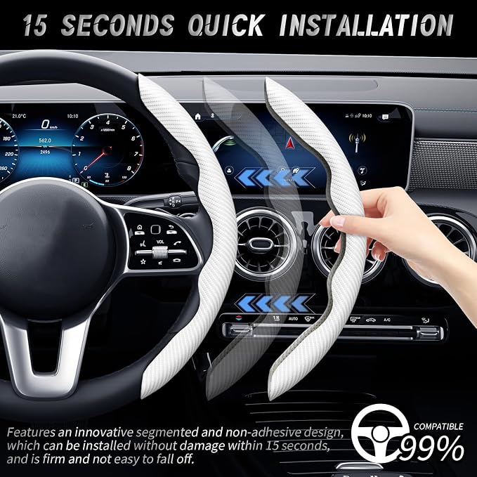 3pcs Car Steering Wheel Cover,Anti-Skid Carbon Fiber Steering Wheel Protector for Men Women,Multiple Color Options,Universal for Most Car Interiors Accessories (White 3PCS)