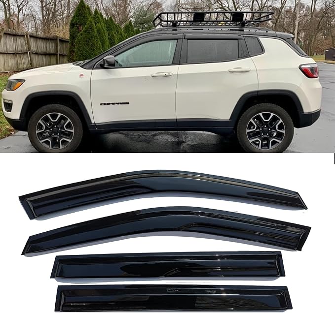 Side Car Window Visors rain Guards Vent Deflectors Rain Guards Window Shades for 2017-2025 Jeep Compass Front & Rear Door Visors Black,4pcs