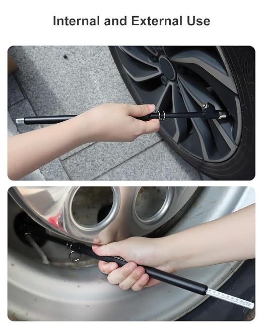 20-220PSI Dual Head Tire Pressure Gauge, 13.8-Inch Stainless Steel Semi Truck Tire Gauge, Accurate Pencil Air Pressure Checker for Truck, RV, Trailer, Straight-On Air Gauges Easy to Carry