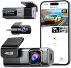 4K Dash Cam Front and Rear, Built-in 5G WiFi, Dash Camera for Cars 4K Front and 1080P Rear, Dashcams for Cars Loop Recording, Gravity Sensor, 24-Hours Parking Mode, SD Card NOT Included