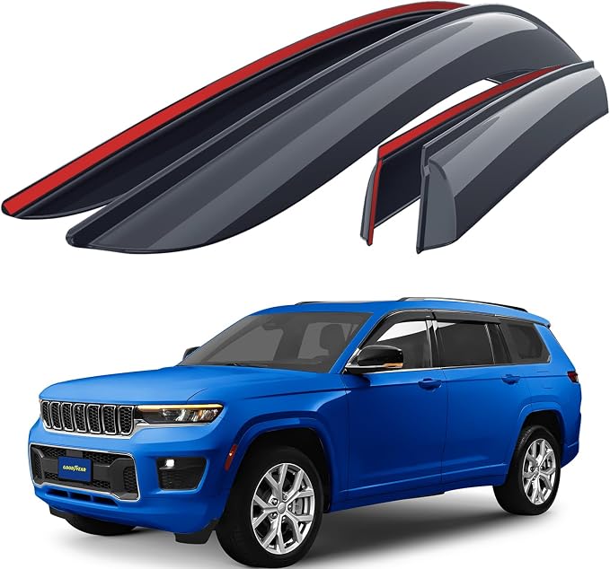 Goodyear Shatterproof Window Deflectors for Jeep Grand Cherokee L 2021-2026, Tape-on Rain Guards, Window Visors, Vent Deflector Visor, Car Accessories, 4 pcs. - GY008886