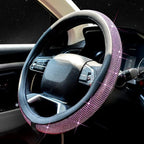 New Diamond Leather Steering Wheel Cover with Bling Bling Crystal Rhinestones, Universal Fit 15 Inch Car Wheel Protector for Women Girls Purple Diamond