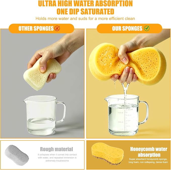 Car Wash Sponge 2 Pack - Large Plush Scratch-Free Cleaning Sponges, High Foam Long-Hair Microfiber Wash Sponge for Cars Trucks SUVs & Household Use