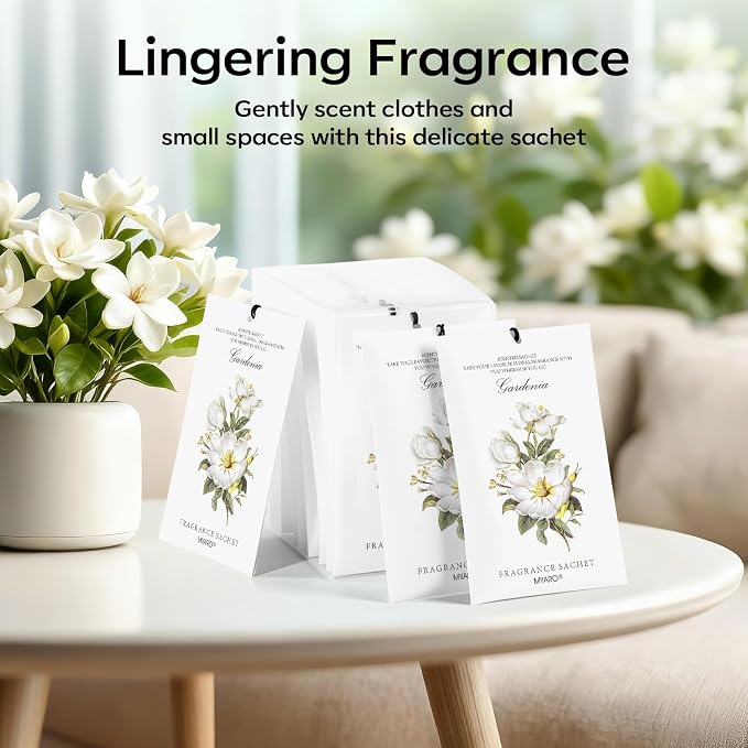 Scented Sachet House Air Freshener - 12 Pack Long Lasting Gardenia Fragrance Deodorizer for Home Closet Drawer Car