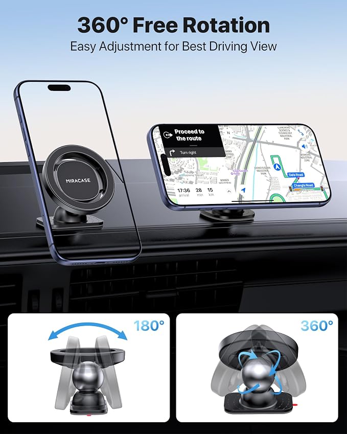 Latest Upgrade for MagSafe Car Mount [33+LBS Strong Suction & 2200gf Magnetic] Small Phone Holders for Your Car Dashboard, 360° Adjustable Car Phone Holder Mount for iPhone Garmin GPS