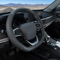 D Shaped Steering Wheel Cover, Flat Bottom Car Wheel Cover 14 1/2-15 inch (37-39 cm), Non-Folding Packaging, Microfiber Leather, Black with Carbon Fiber Pattern