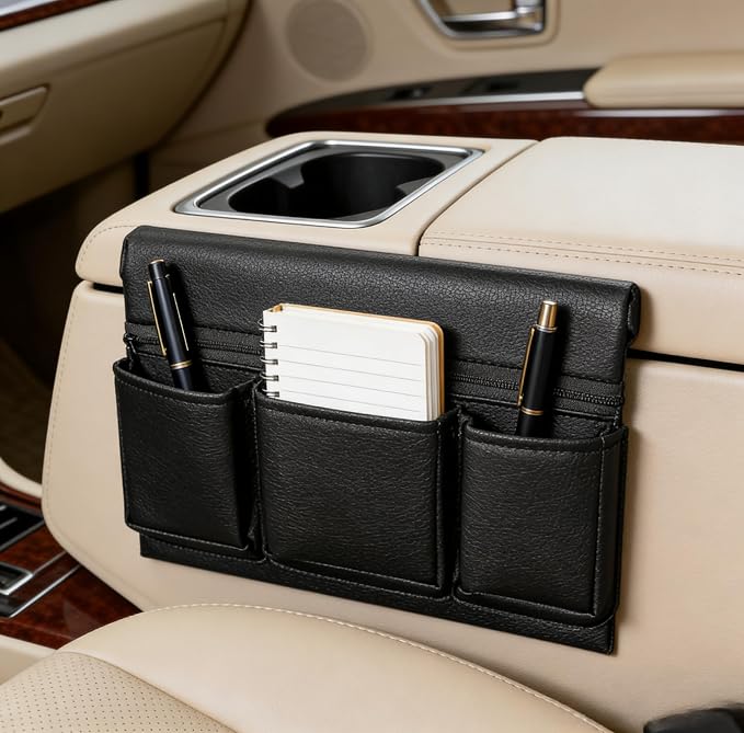 Car Door Window Armrest Pad, Artificial Leather Side Storage Box, Auto Interior Organizer Pocket for Truck SUV, Black