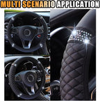 15 Inch Bling Soft Leather Car Steering Wheel Cover, Black | Colorful Rhinestones Design, Auto Elastic Protector for Women Girls, Crystal Diamond Car Accessories for Most Cars, SUVs