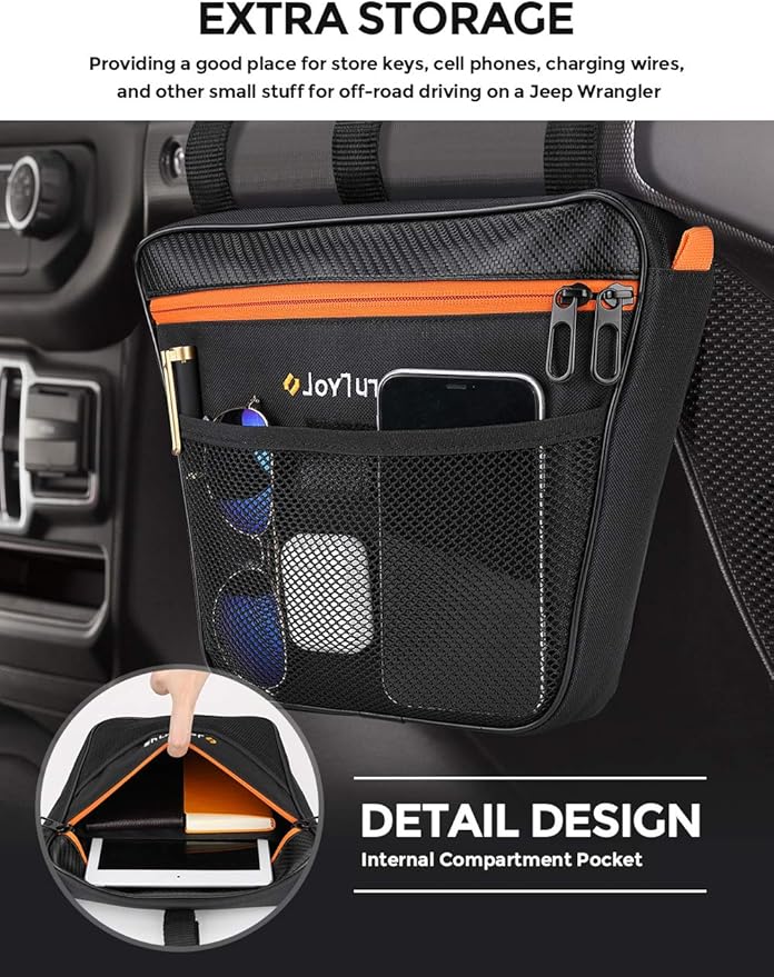 Passenger Grab Handle Storage Bag, Phone Holder Storage Organizer Bag, Multi-Purpose Pouch Organizer Bag Compatible with Wrangler CJ YJ TJ JK JL 1965 to 2026 & JT Gladiator 2020 to 2026 UTV
