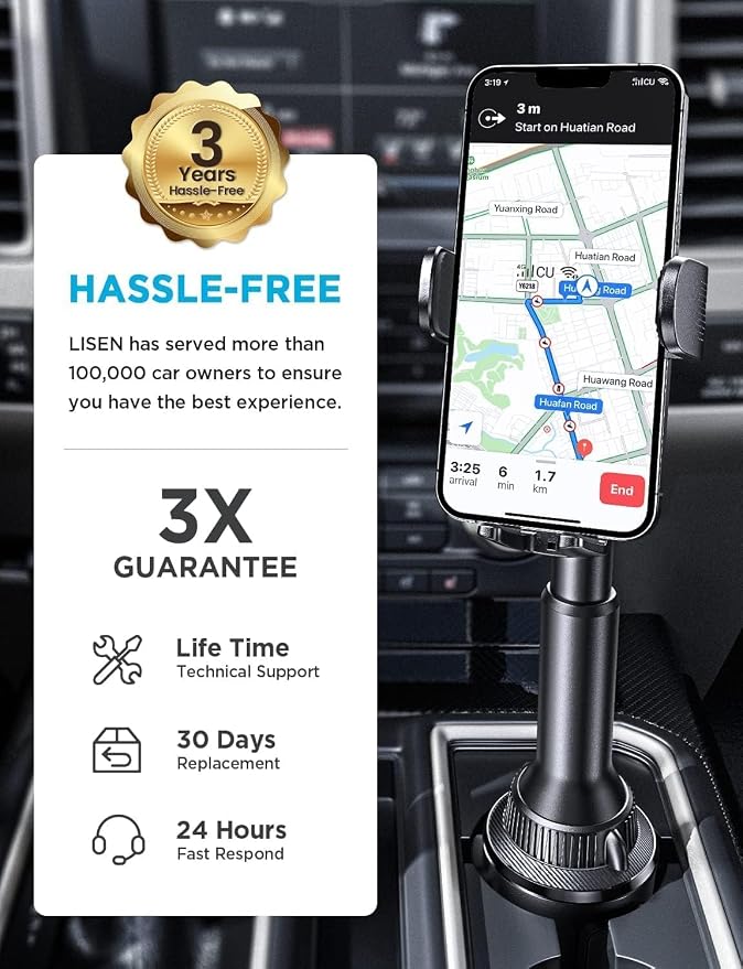 Cup Holder Phone Holder [No Shaking] Phone Holder for Car, 360° Adjustable iPhone Holder Car Accessories for Women Truck Jeep Golf for iPhone 17 Pro Max 16 15 14 Samsung S25 All 4-7'' Phone