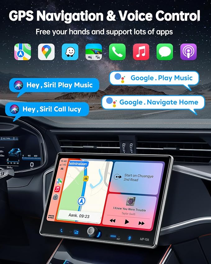 Single Din Car Stereo Wireless Apple Carplay Android Auto Radio, 10.1" Car Play Touch Screen, Bluetooth 5.3 Car Audio Receiver, 4.2 Channel 240W, Subwoofers, Backup Camera, Navigation, FM/AM, SWC