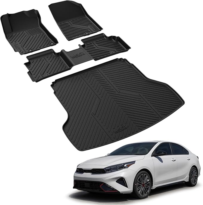 Floor Mats & Cargo Mat for Kia Forte 2024 2023 2022 2021 2020 2019, All Weather TPE Custom Fit Floor Liners for KIA Forte 2019-2024 1st & 2nd Row Car Mats & Trunk Mat Full Set, Black