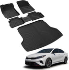 Floor Mats & Cargo Mat for Kia Forte 2024 2023 2022 2021 2020 2019, All Weather TPE Custom Fit Floor Liners for KIA Forte 2019-2024 1st & 2nd Row Car Mats & Trunk Mat Full Set, Black