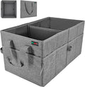 PAT SAM'S Car Trunk Organizer for SUV, Foldable Collapsible Storage Organizer with Dividers, Non-Slip Waterproof 600D Oxford, Backseat & Trunk Storage for Groceries, Tools, Toys (Gray)
