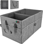 PAT SAM'S Car Trunk Organizer for SUV, Foldable Collapsible Storage Organizer with Dividers, Non-Slip Waterproof 600D Oxford, Backseat & Trunk Storage for Groceries, Tools, Toys (Gray)
