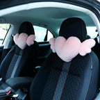 2 Pcs Plush Heart Shaped Pillow with Angel Wings Car Headrest Soft Comfortable Seat Pillow for Driving Travelling Room Office Car Decor, 19.7 x 8.3 Inch(Pink)