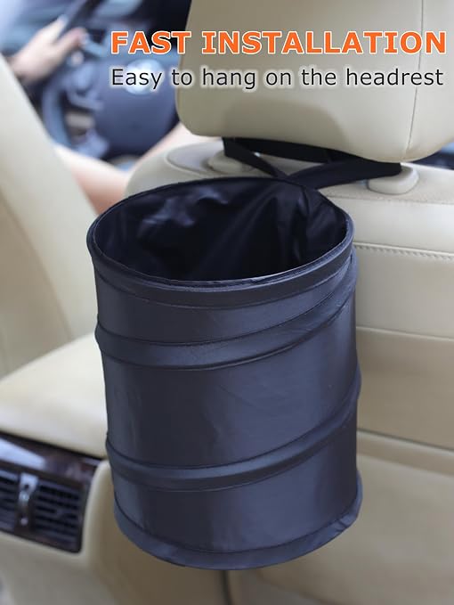 2 Gallons New Leakproof Car Trash Can, Compact Trash Can Pop-up Collapsible Hanging Car Trash Bin with Hook and Loop, Waterproof PEVA Liner Open-Top Garbage Can for Cars Home Office