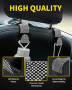 4 Pack Blink Diamond Car Seat Headrest Hooks Crystal Rhinestone Car Purse Holder Universal Interior Accessories for Handbags, Water Bottles, Coats, Umbrellas, White