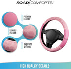 Leopard Steering Wheel Cover for Women, Cute Anti-Slip Microfiber Leather, Universal Fit 14.5-15 Inch Round Steering Wheel - Full Pink