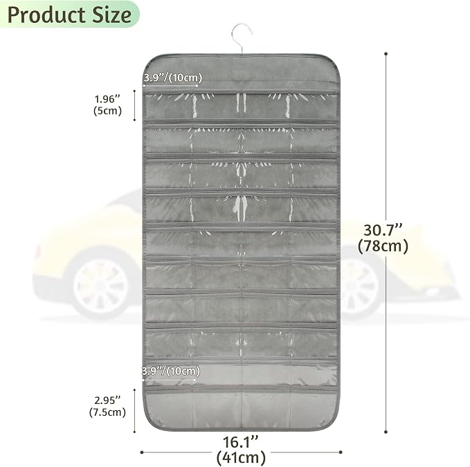 Hanging Organizers for Toy Car Double Sided 80 Pockets Display Case for Toy Cars (Without Toy Cars) (80 Slots Gray)