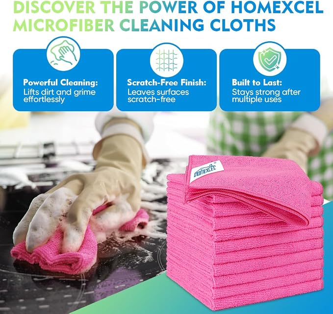 Microfiber Cleaning Cloth 20 Pack 11.5 x 11.5 Inch Microfiber Towels for Cars Ultra Absorbent Cleaning Rags Lint Free Cleaning Towels for Household Kitchen, Window Car Pink