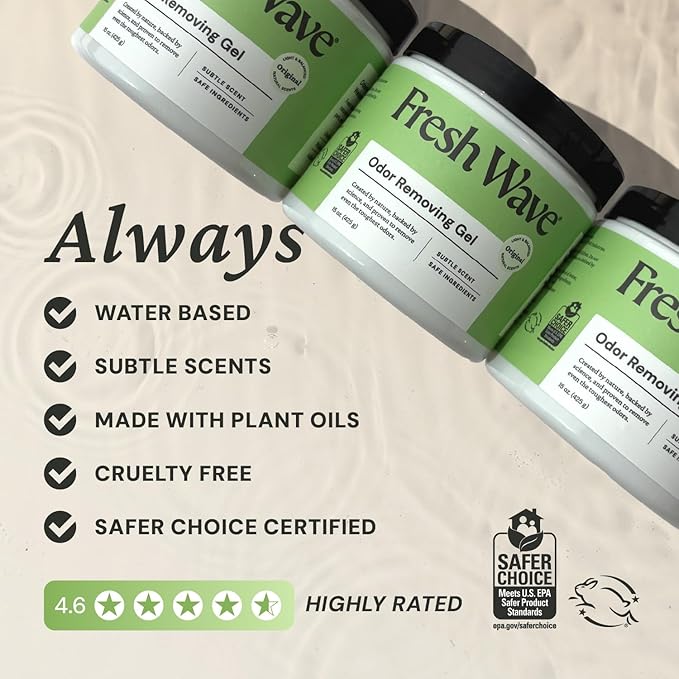 Odor Removing Gel, 15 oz. - Odor Absorbers for Home, Safer Odor Relief, Natural Plant-Based Odor Eliminator, Every 15 oz. lasts 30-60 Days, For Cooking, Trash & Pets