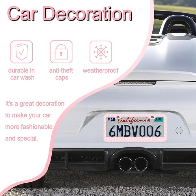 Polka Dots License Plate Frames，Polka dots Car Accessories for Women and Men ，Cute License Plate，Aluminum License Plate Frame Fits Standard US Vehicles Size 12.2 x 6 Inch (Pink-Polka dots)
