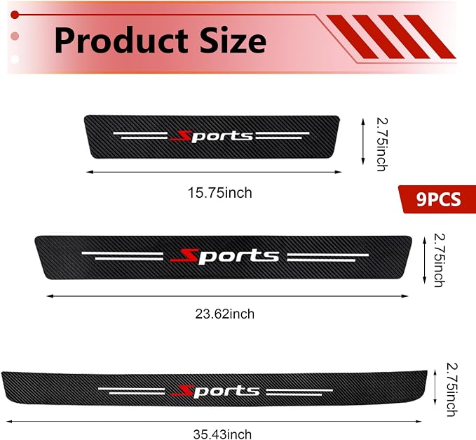 9 PCS Car Door Sill Protectors, Carbon Fiber Threshold Guard Sticker, Self-Adhesive Car Doors Step Guard Decal, Universal for Most Cars