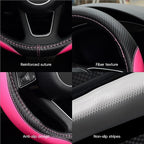 Microfiber Leather Auto Car Steering Wheel Cover, Universal Fit 15 Inch Anti-Slip Wheel Protector, Pink