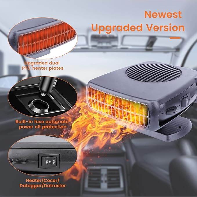 Car Heater Windshield Defroster and Defogger,12V Car Heaters for Vehicle,Portable Car Heater and Defroster, Windshield Defogger That Plugs into Cigarette Lighter for Car (Black)