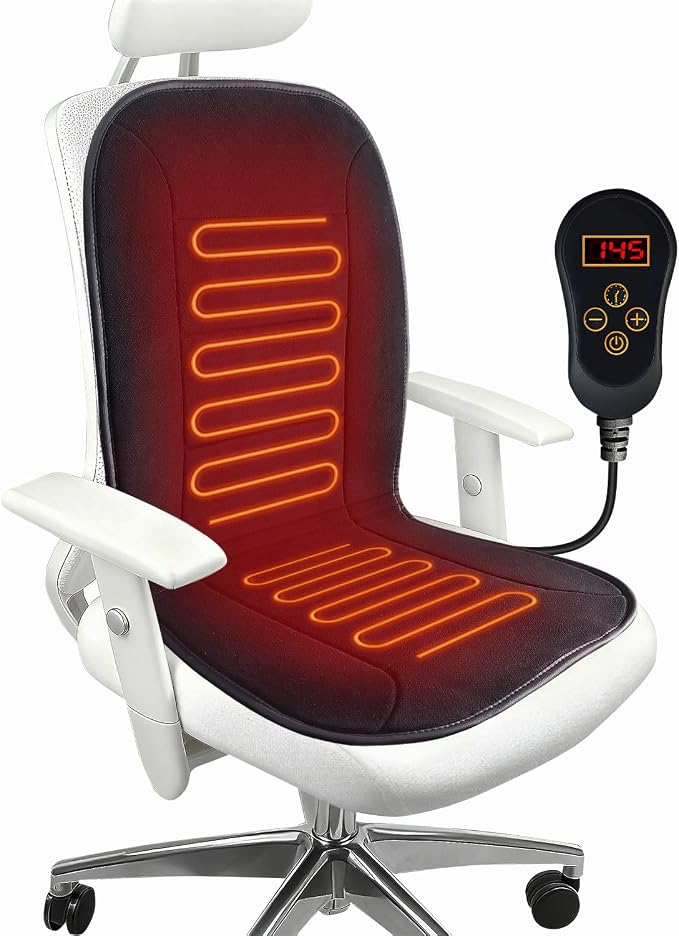 Heated Seat Cushion for Office Chair - Heating Pad for Back, Lumbar, Hip, Thigh with 7 Temp Levels & Auto Shutoff - Warm Gift for Winter