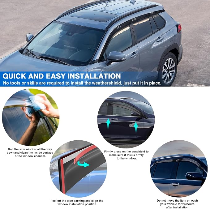 MotorFansClub 8pcs Window Vent Visor Rain Guards Fit for Corolla Cross | 2022 2023 2024 2025 Window Deflector Shade Shield Cover Black