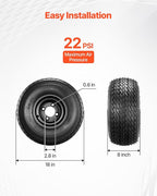Golf Cart Wheels, 8" 18x8.50-8 Black Steel Golf Cart Tires and Wheels Combo (Set of 4) Fit Club Car, EZGO, Yamaha, 4 Ply Rubber 4-Lug Lawn Mower Tires & Rims Assembly, 800 lbs Load, All-Terrain