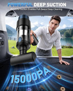 Handheld Car Vacuum Cleaner Cordless Rechargeable | 15000PA Powerful Suction, 4-in-1 Air Duster & Blower, Built-in LED Light, Multi Nozzles, Mini Portable Vacuum for Car & Home